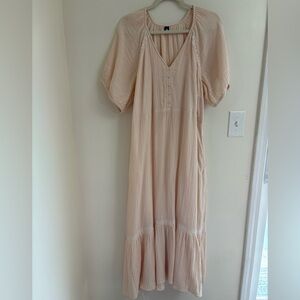 Boho Prairie Maxi Dress XL Crinkle-Crepe Swing Embroidered flowy cotton festival